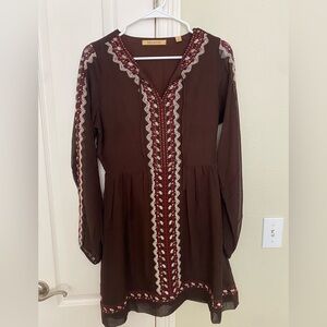 SHYANNE WOMEN'S GEORGETTE EMBROIDERED LONG SLEEVE MINI DRESS